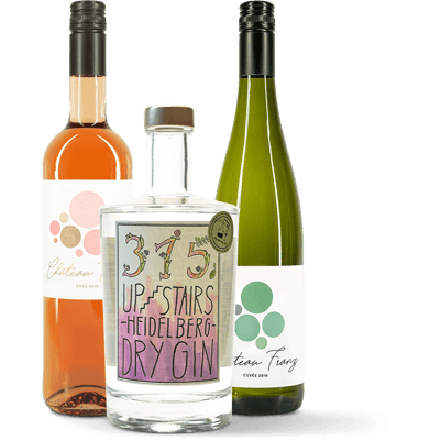 Gin-Wein-Fruchtpaket: 1x 315 Upstairs Heidelberg Dry Gin + 1x Château Franz Cuvée Weißwein 2018 + 1x Château Franz Rosé 2018