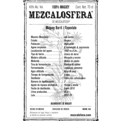 Mezcalosfera Barril/Tepextate Mezcal Etikett