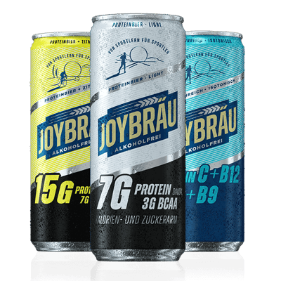 JoyBräu non-alcoholic cans PROBIER PACKAGE - (4x vitamin beer + 4x protein beer light + 4x protein beer lemon)