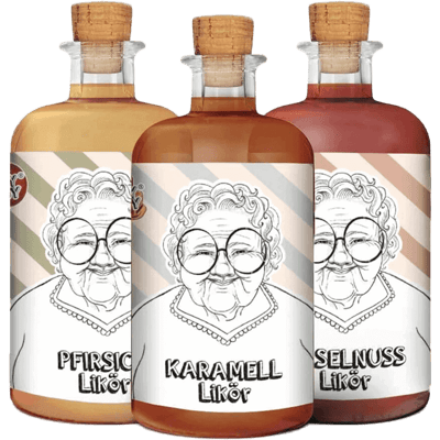 Crazy Granny - Liqueur bundle of 3 (hazelnut liqueur + caramel liqueur + peach liqueur)