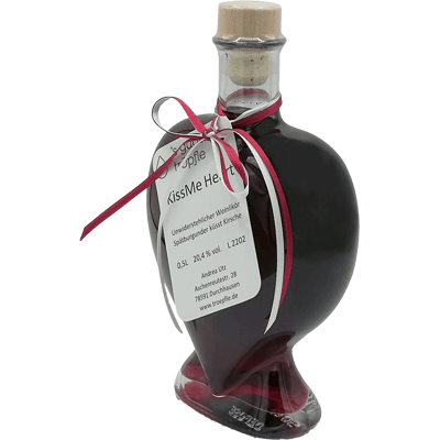 Kiss Me Heart - Pinot Noir liqueur with cherry in a heart-shaped bottle