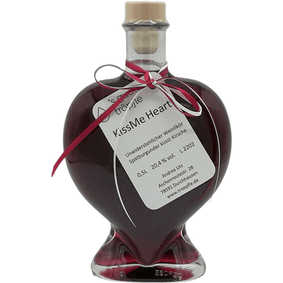 Kiss Me Heart - Pinot Noir liqueur with cherry in a heart-shaped bottle
