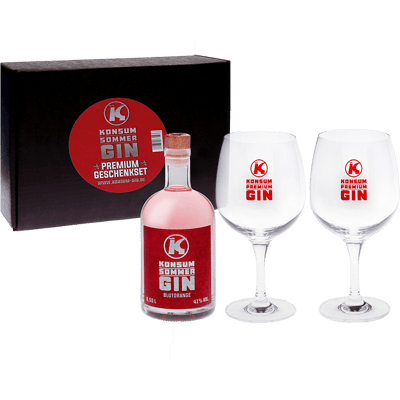 Konsum Sommer Gin Geschenkset (1x Blutorange Gin + 2 Nosing Gläser)