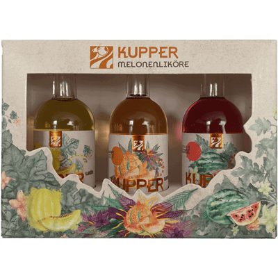 Kupper melon liqueur tasting set (1x honeydew melon + 1x watermelon + 1x cantaloupe with hemp)
