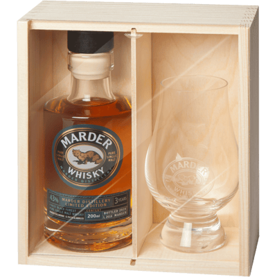 Marder single malt whisky with glass set