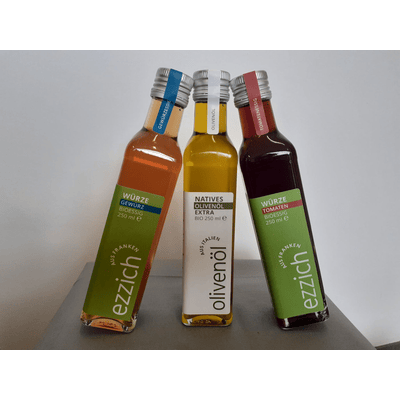 ezzich Winter Trio WÜRZE - Organic Vinegar Tasting Pack (1x Beer Vinegar + 1x Porcini Vinegar + 1x Olive Oil)