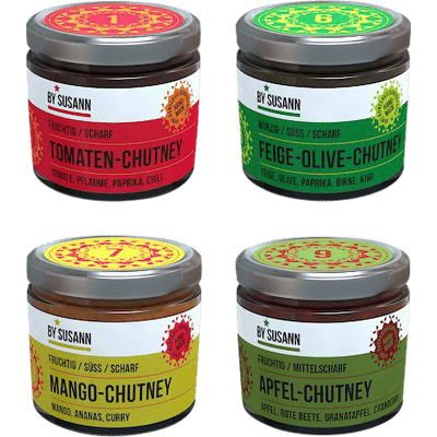 BySusann 4er Probier Chutney Set 1 - Tomate, Feige-Olive, Mango & Apfel