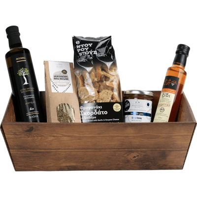 Biogea gift basket Peloponnese (1x olive oil + 1x red wine vinegar + 1x oregano + 1x bread snacks + 1x honey)