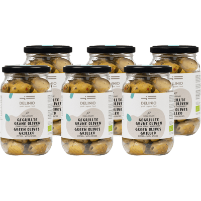 6x Grilled organic green olives marinated