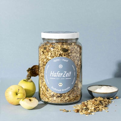 Organic granola apple hemp in a jar - muesli mix