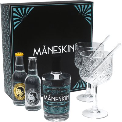 MÅNESKIN Gin Gift Box - Tasting Set (1x Dry Gin + 2x Tonic Water + 2x goblets + 2x glass straws)
