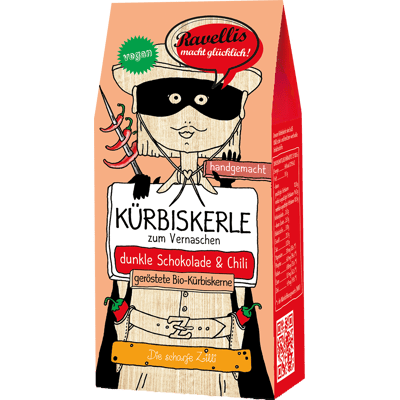 Ravellis Kürbiskerle - Der scharfe Zilli - Bio-Kürbiskerne mit dunkler Schokolade & Chili