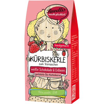 Ravelli's Pumpkin Seeds - Princess July - Organic Pumpkin Seeds with White Chocolate & Strawberry