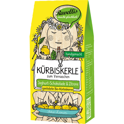 Ravellis Kürbiskerle - Yoko-Lemon - Bio-Kürbiskerne mit Joghurt-Schokolade & Zitrone