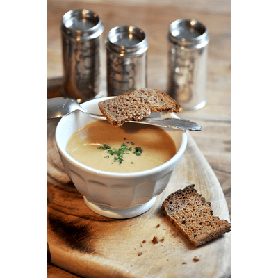 Thick buddies potato cream soup with porcini mushrooms