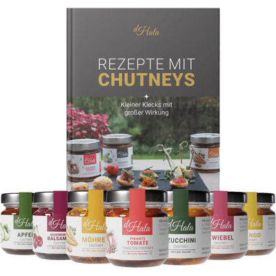 d'Hala Chutney Recipe Book Set to get to know (7x Mini Chutney + 1x Recipe Book)