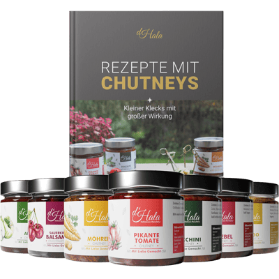 DHALA Chutney Rezeptbuch Set zum Kochen (7x Chutney + 1x Rezeptbuch)