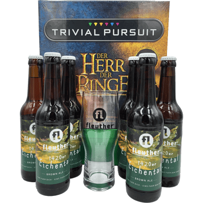 fleuther Beer & Games Tasting Pack XL (1x Lord of the Rings Trivial Pursuit HdR XL + 6x 1420s Hobbit Brown Ale)
