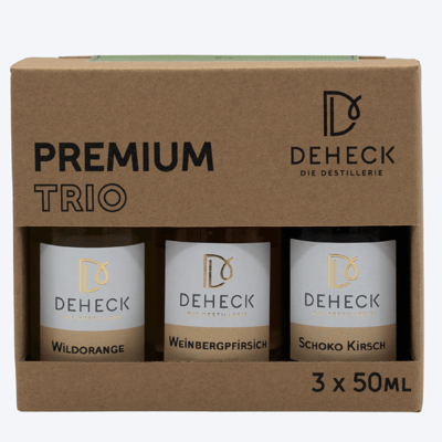 Deheck fruit liqueur trio (1x wild orange liqueur + 1x vineyard peach liqueur +1x chocolate cherry liqueur)