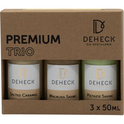 Deheck cream liqueur trio (1x salted caramel liqueur + 1x walnut liqueur + 1x pistachio liqueur)