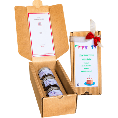 Minuscarb Rohkakao Gourmetkugeln 3er Geschenkbox "Zum Geburtstag" - stelle deine Box zusammen!