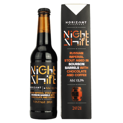 Night Shift Vintage 2021 Russian Imperial Stout aged In Bourbon Barrels With Chocolate And Coffee