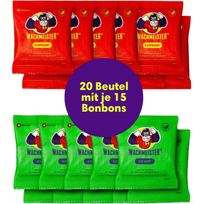 Wachmeister 20er Mix Paket (10x Raspberry Koffein Mate Bonbons + 10x Ice Mint Koffein Mate Bonbons)