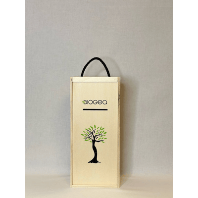Biogea Olivenöl Geschenk Box aus Holz (1x Olivenöl + 1x roter Traubenessig)