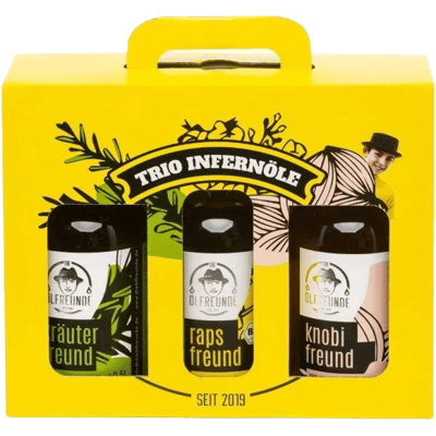 Trio of infernal oils (1x garlic oil + 1x herb oil + 1x rapeseed oil)