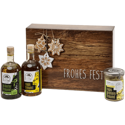 Christmas box Merry Christmas (1x rapeseed oil + 1x herbal oil + 1x rapeseed protein powder)