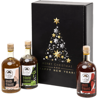 Weihnachtsbox Würztrio (1x Knoblauchöl + 1x Kräuteröl + 1x Chiliöl)