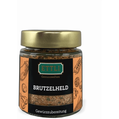 Brutzelheld spice preparation in a screw-top jar