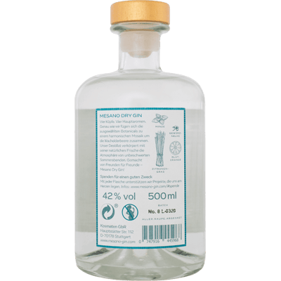 MESANO Dry Gin Miniatur Rückseite