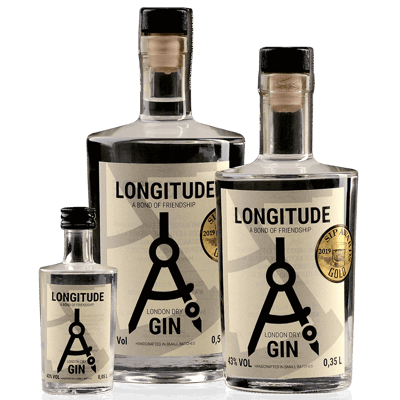 Longitude London Dry Gin Family Set - 3x London Dry Gin (0.5 l + 0.35 l + 0.05 l)