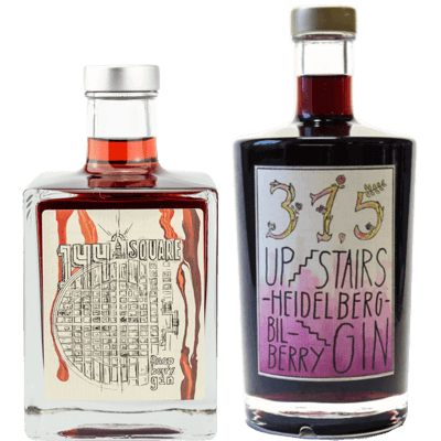 Upstairs Gin Liqueur Set - 144 Raspberry Square Gin Liqueur + 315 BilBerry Gin Liqueur