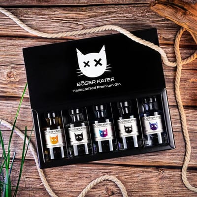 Böser Kater - 5er Gin Tasting Set (1x Blackberry Gin + 1x Two Faced Gin + 1x Rhabarber Vanilla Gin + Dragonfruit Blueberry Gin + 1x Premium Gin)