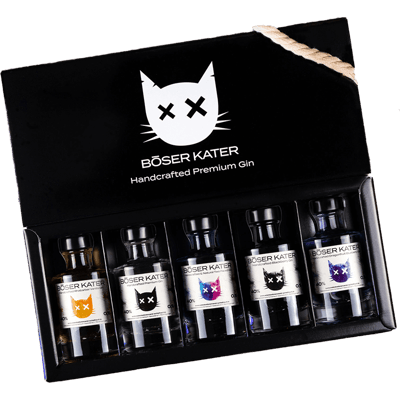 Böser Kater - 5er Gin Tasting Set (1x Blackberry Gin + 1x Two Faced Gin + 1x Rhabarber Vanilla Gin + Dragonfruit Blueberry Gin + 1x Premium Gin)