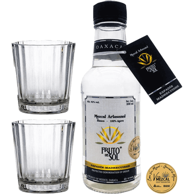 Mezcal Fruto del Sol | Espadin-Madrecuishe - Set (1x Mezcal á 0,2 l + 2 glasses)