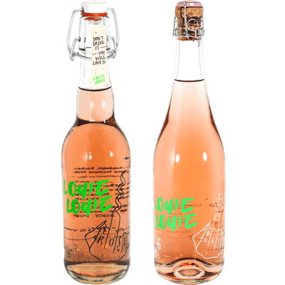 Louie Louie Pop the Cherry package (6x rosé wine + 3x rosé sparkling wine +2x glasses + wooden holder)