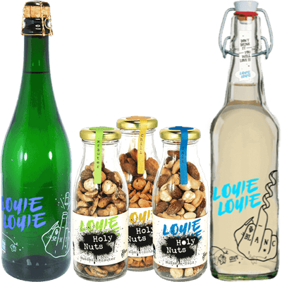 Louie Louie New Year's Eve package white (6x white wine + 6x sparkling wine + 6x Holy Nuts + 6 glasses)