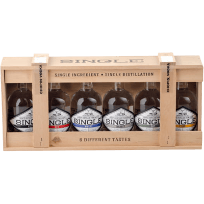 Single vodka tasting package (1x potato vodka + 1x corn vodka + 1x oat vodka + 1x rye vodka + 1x wheat vodka + 1x barley vodka)