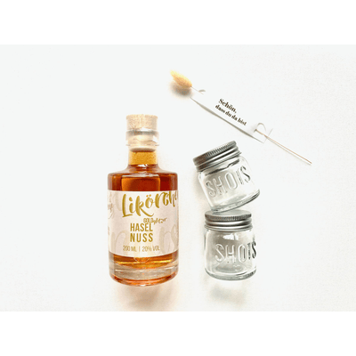 Hazelnut liqueur with gold glitter