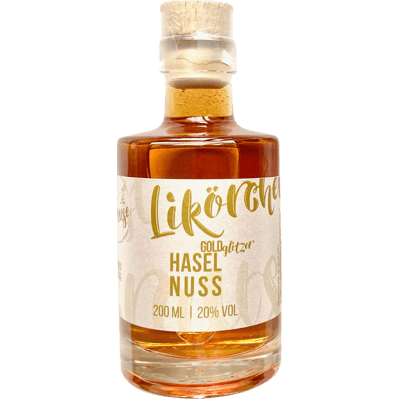 Hazelnut liqueur with gold glitter