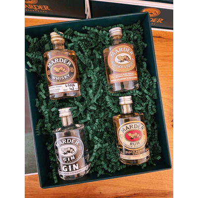 Marder Mini Set - Probierpaket (1x Gin  + 1x Rum +1x Whiskylikör + 1x Whisky)