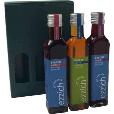 ezzich 3er Set Himbeer, Gewürz, Aronia - Bio Essig Probierpaket