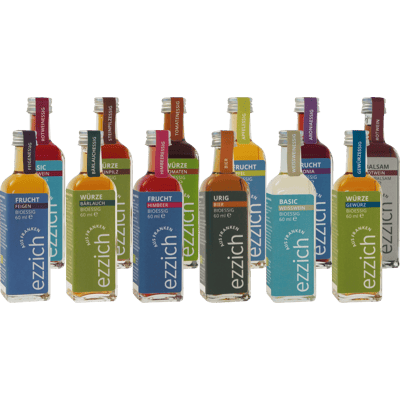 ezzich Tasting - Bio Essig Probierpaket (12 verschiedene Essigsorten)