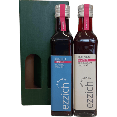 ezzich Geschenkset pure Himbeere - Bio Essig Set (1x Himbeer Essig + 1x Himbeer Balsam)