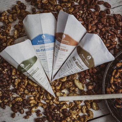 Hamburger Goldmandeln - Spitztüten Mix 4er Set (1x Bio-Mandeln + 1x Bio-Cashew + 1x Bio-Paranuss + 1x Bio-Erdnuss)