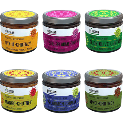 BySusann 6pcs Tasting Chutney Set 1 - Mix-It, Fig-Plum, Fig-Olive, Mango, Plum & Apple