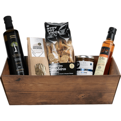 Biogea Geschenkkorb Peloponnes (1x Olivenöl + 1x Rotweinessig + 1x Oregano + 1x Brotsnacks + 1x Honig)